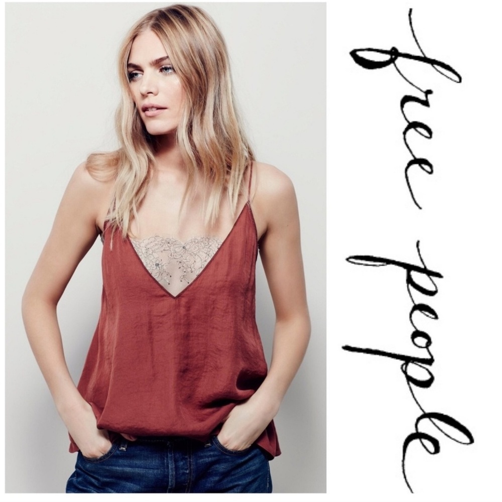 Free People Deep V Lace Bandeau Cami size m